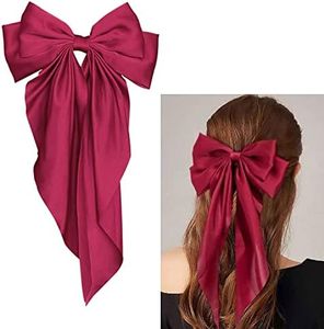 Paifeancodill Large Red Hair Bow Barrettes for Women, Bowknot Hair Clip, Silk Satin Hair Bows for Girls, Satin Hair Bows Clips, Bowknot Hairpin Black Hair Clips French Style Hair Ribbon Accessories