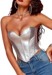 SOLY HUX Women's Lace up Boned Overbust Corset Tube Top Strapless Bustier Lingerie Bodyshaper Tops Plain Silver L