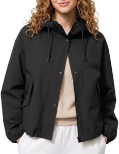 Ainangua Windbreaker Jacket Women Zip Up Short Waterproof Parka Raincoat Outdoor Hiking Trench Coat with Hood(Black,M)