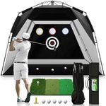 Foldable Golf Net 10x7FT: Easy POP UP Golf Hitting Net with Tri-Turf Golf Mat - All in 1 Home Golf Practice Nets for Backyard Driving Chipping Swing Training with Travel Bag - Gift for Men/Golf Lovers