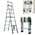 2m/2.3m Telescopic Ladder DIY Aluminum Alloy Folding Extendable, Adjustable Step,Lightweight Extension Ladder for Home Office Loft Use (6+7 steps)