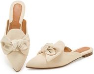 Rilista Flat Mules for Women Closed Pointed Toe Backless Mule Sandals Comfortable Slides Mules Shoes Ladies Slip-on Loafers Light Khaki