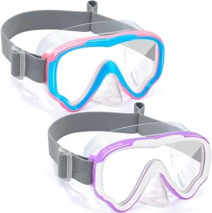 Vvinca Swim-Goggles with Nose Cover, 2 Packs Elastic Fabric Strap Snorkel Diving Mask Anti Fog UV No Pull Hair for Kids 3-14