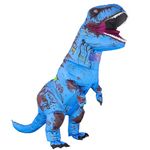 Inflatable T-REX Costume Adult Dinosaur Costumes Jumpsuit Air Blow up Halloween Cosplay Fancy Dress up Costume (Blue)