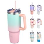 THILY 40 oz Vacuum Insulated Tumbler with Handle - Stainless Steel Coffee Travel Mug with Lid and Straws, Keep Drinks Cold 34 Hours or Hot 12 Hours, for Cold Drinking, Tea, Iced Water, Candy Pink