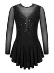 JEATHA Girls Mock Neck Figure Ice Skating Dress Long Sleeve Winter Sport Roller Skating Splice Gymnastic Leotard Skirted E Black 14 Years