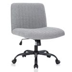 GERTTRONY Armless Office Chair Wide Vanity Fabric Desk Chair with Wheels Padded Swivel Home 120°Rocking Mid Back Ergonomic Computer Task Chairs for Make Up (Light Gray with Wheels)