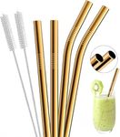 Diman Reusable Stainless Steel Straw with Cleaning Brush Long Metal Straws for Drinking, Reusable Set of 5 (2- Bend Pipe, 2- Long Straw, 1-Cleaning Brush) - Gold