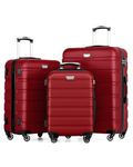 COOLIFE 3 Piece Luggage Set for Family Travel, Overseas Travel, ABS+PC, Lightweight Durable Suitcase with 360°Rubber Spinner Wheels, YKK Zipper, Telescopic Handle, TSA Lock, Spinel Red