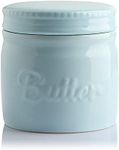 SWEEJAR Porcelain Butter Keeper Crock, Ceramic Butter Container for Soft Butter, French Butter Dish with Water Line(Turquoise)