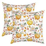 Loussiesd Fall Throw Pillow Covers 18"x18" Set of 2 Soft Kids Pumpkin Mushroom Decor Throw Pillowcases for Maple Leaf Pillow Cases Cushion Covers Autumn Decorations White Cushion Cases Room Decor