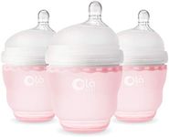 Olababy Gentle Silicone Baby Bottle, Anti-Colic, BPA free, Easy to Clean and Wide Neck Baby Bottles Best for Breast Feeding Babies (4 Ounce 3PK, Rose)