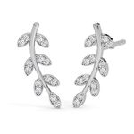 CLARA 925 Sterling Silver Leaf Ear cuffs Earrings | Rhodium Plated, Swiss Zirconia | Gift for Women & Girls