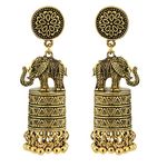 Elephant Indian Earrings, Vintage Elephant Jhumka Jhumki Dangle Earrings for Women, Bohemian Elephant Bell Tassel Earrings, Punk Elephant Chandelier Statement Earrings Boho Jewelry (Bronze)