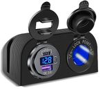 BlueFire Two Hole Tent Type Panel, 18W Quick Charge 3.0 USB Charger & 20W PD USB C Car Charger Socket with Voltmeter and Power Switch, 12V/24V Cigarette Lighter Socket for Car Boat Marine RV Marine