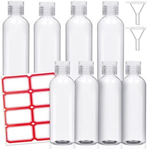 Liftroad Flacon Voyage – 8 Bouteilles 100ml Vides en Plastique Transparent – Kit Voyage Flacons avec 2 Entonnoirs & 8 étiquettes autocollantes pour Bagages à Main, Liquides, Cosmétiques