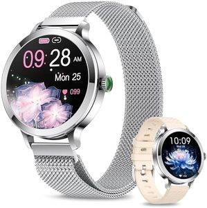 fitonyo Smartwatch Damen mit Telefonfunktion,1.1" AMOLED Touchscreen Smart Watch,Armbanduhr mit 110+Sportmodi SpO2 BP Pulsuhr Schlafmonitor,IP68 Fitness Tracker für Android iOS Silber
