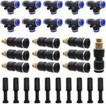 Water Nozzles Mist, Dujelixa Brass Straight Pass Irrigation Nozzle, 10 Pieces with 10 Pieces T Plug + 10 Pieces Choke Choke Irrigation Plugs for Watering, Greenhouse, Lawn