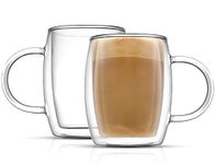 JoyJolt Double Wall Glass Coffee Mugs - Aroma. Two (2) 13.5oz Double Walled Glasses, Thermal Borosilicate Glass Insulated Coffee Mug. Clear Coffee Glass Cup, Cappuccino Mug, Iced Coffee Cup, Tea Mugs