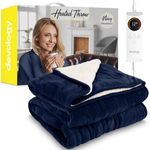 Devology Heated Throw - Electric Blanket - Digital Controller - Timer up to 12 hours, 6 Heat Settings, Auto Shutoff - Machine Washable - Double 150x200cm - Navy