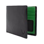 PELLE TORO Handmade Super Slim Men's Wallet, Handmade with Napa Leather, RFID Blocking Wallet, 9 Card Slots & ID Window (Charcoal Black & Emerald Green)