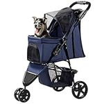 LIVINGbasics Pet Stroller 3 Wheels Foldable Carrier Strolling Cart For Cat Dog