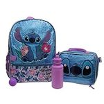 Disney Lilo & Stitch Girls 4 Piece Backpack Set, Flip Sequin 16" School Bag with Front Zip Pocket, Blue