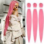 Sold by IXIMII 3 packs Pink Braiding Hair Pre Stretched 30 inch Pre-Stretched Kanekalon Braiding Hair Long Straight Crochet Braids Soft Yaki Texture Synthetic Hair Extensions Hot Water Setting