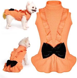 Topkins Dog Birthday Dresses, Dog Princess Dress, Turtleneck Puppy Skirt with Velvet Bowknot for Small Medium Dogs Girl (Orange, XL)