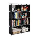 JIUYOTREE 5-Tiers Portable Bookshelf with Fabric Cloth at Back, 8 Cube Closet Storage Organiser Bookcase, Living Room,Study Room,Bedroom, Black