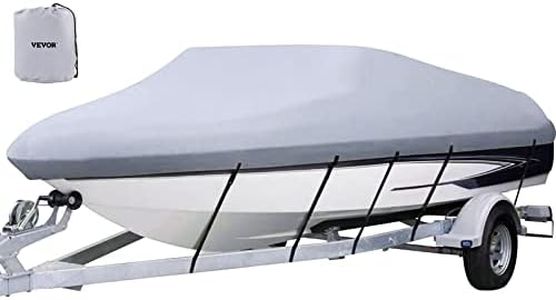 VEVOR Waterproof Boat Cover, 25'-28' Trailerable Boat Cover, Beam Width up to 118" v Hull Cover Heavy Duty 600D Marine Grade Polyester Mooring Cover for Fits V-Hull Boat with 5 Tightening Straps