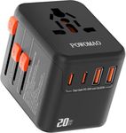 POWOMAO Universal Travel Adapter Worldwide with 2 USB C and 2 USB A Ports,Travel Plug UK to World with Dual 10A Fuses,20W All In One International Travel Adapter for EU USA UK AU Thailand,Japan,Asia