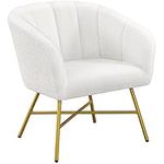 Yaheetech Boucle Tub Chair, Fuzzy Modern Barrel Chair with Backrest Armrest, Cozy Armchair for Bedroom/Living Room/Makeup Room, White