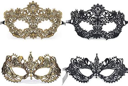iMapo Masquerade Mask for Women 4 Pack, Girl's Sexy Lace Venetian Eye Masks for Cosplay Party - Gold, Black
