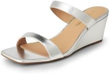 DREAM PAIRS Womens Slides Wedge Sandal Square Open Toe Dress Casual Strappy Shoes SDPW2302W, SILVER-PU, Size 10