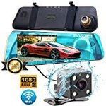 Car Camera Dash Cam Front and Rear Mirror Recorder DVR with WiFi Rear View Camera 720p 4.3'' Mirror Dashboard Driving Recorder with G-Sensor, Night Vision & Parking