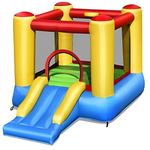 COSTWAY Kids Bouncy Castle, Inflatable Bounce House with Slide, Basketball Hoop, Carrying Bag and Repair Kit, Children Blow Up Jumper for Indoor Outdoor