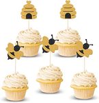 Confetti! 24 Pcs Glitter Bumble Bee Cupcake Toppers Bee Cupcake Toppers for Baby Shower Birthday Honey bee Party Decor