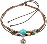 Ancient Tribe Adjustable Hemp Cord Wood Beads Beaded Surfer Necklace Turquoise Bead