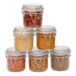 ABOUT SPACE Glass Jar (6 Pcs)- Spice Storage Container With 200 Ml Capacity- Mini Pickle Canister With Buckle Clip, Jars & Containers, Transparent, Brown