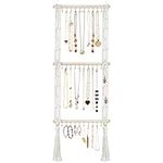 Grathia Hanging Boho Jewelry Organizer Macrame Necklace Holder with 30 Hooks, Wall Mounted Necklace Rack, Necklace Hanger with Tassel for Necklaces Bracelet Earrings