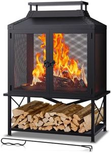 VELUVIA Metal Outdoor Fireplace for Patio - 39" H Square Chiminea Fire Pits Outside Wood Burning with Grill, Mesh Spark Screen & Fire Poker, for Garden, Backyard, Party, Camping, Picnic, BBQ, Bonfire