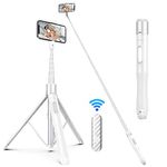 ATUMTEK 65" Selfie Stick Tripod, All in One Extendable Phone Tripod Stand with Bluetooth Remote 360° Rotation for iPhone and Android Phone Selfies, Video Recording, Vlogging, Live Streaming, White