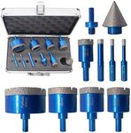 Diamond Hole Saw Kit Triangle Shank Diamond Core Drill Bit Set for Dry Drilling Porcelain Ceramic Tile Granite Marble, 6/6/10/25/35/38/45/65mm+35mm 5/8-11 Beveling Chamfer Bit Cone Tile Bit + Adapter…