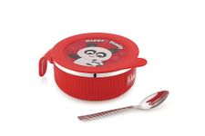 LUCIDO Linex Airtight Leakproof Stainless Steel Insulated Toddler Baby Feeding Bowl with Spoon (380 ML, Red)