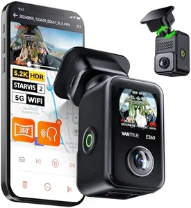 Vantrue E360 5.2K 360° Panoramic Dash Cam, 5GHz WiFi&GPS, Dual STARVIS 2, HDR,8 IR Night Vision, Front and Inside Dash Camera, Voice Control, Touchscreen, 24/7 Buffered Parking Mode, Support 512GB Max