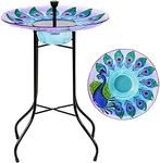 Greenfields Solar Powered Peacock Bird Bath Pond Decor Fountain – Non Slip Feet – Painted Solar Power Fountain – Outdoor Garden Patio Decoration Water Feature – 16 Inch Birdbath