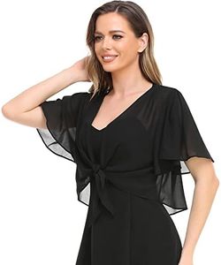 Womens Shrug Chiffon Shawl Wraps Open Front Tie Top Cardigan for Evening Dress, Black, Large-XX-Large