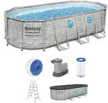 Bestway Power Steel Swim Vista Series II 18' x 9' x 48" Above Ground Outdoor Swimming Pool Set with 1500 GPH Filter Pump, Ladder, and Pool Cover