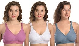 MiEstilo Women's Cotton Blend Non-Padded Wirefree T-Shirt Bra Combo, Pack of 3_Multicolored_Size 40